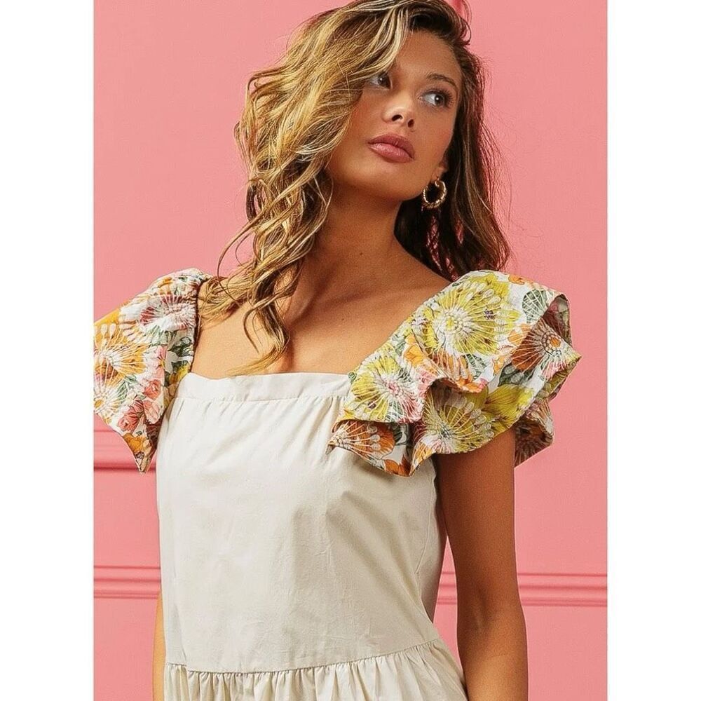 BiBi Floral Print Flutter Sleeve Babydoll Mini Dress Size XL NWT - Picture 9 of 14